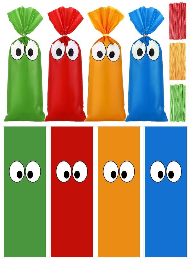 مارسبارك أكياس هدايا ملونة من مارسبارك، 100 كيس بتصميم وحوش كرتونية، مزودة برباط، مقاس 10.8 × 5 بوصة، مثالية للأطفال، أكياس سيلوفان، لوازم حفلات أعياد الميلاد، وديكورات حفلات الكرتون. - Image 1